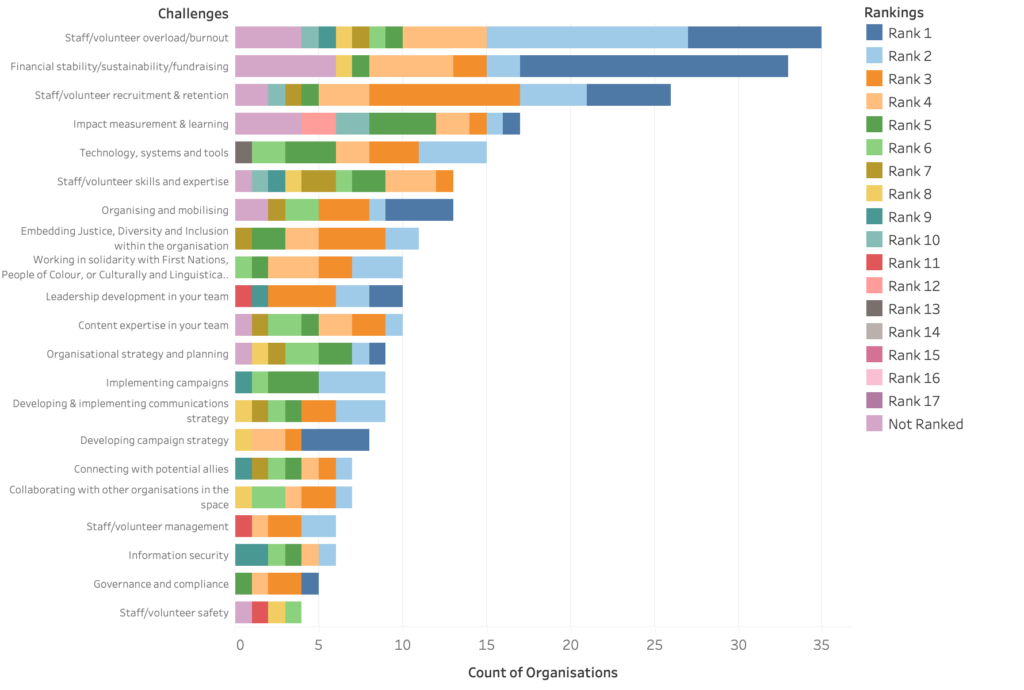 Bar graph showing internal challenges faced by climate groups